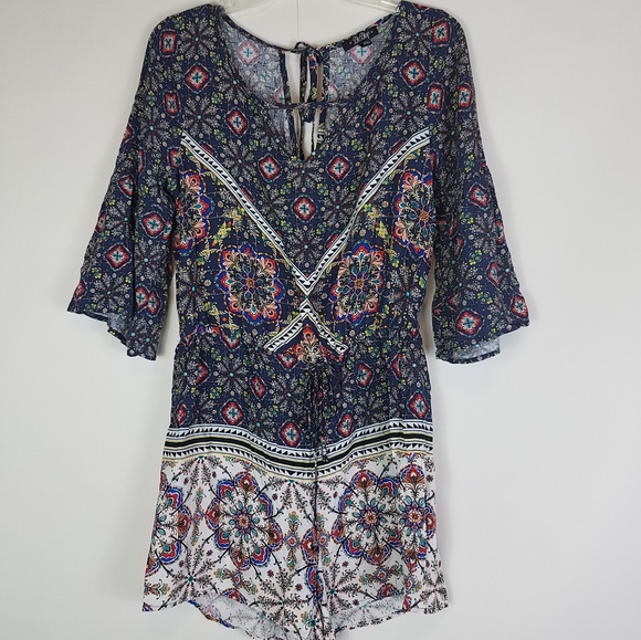 BeBop Pants - Bepop boho navy bell sleeve romper size large